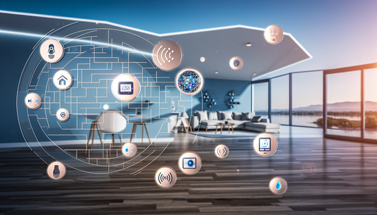 A modern smart home interior featuring advanced ultrasonic sensors for automated lighting, enhanced security, and efficient energy management.