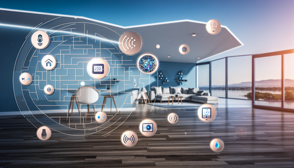 A modern smart home interior featuring advanced ultrasonic sensors for automated lighting, enhanced security, and efficient energy management.