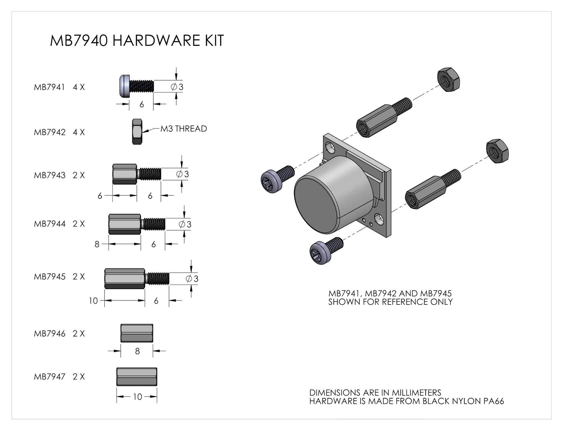 Mechanical Drawing for MB7940 EZ Mounting Hardware Accessory Kit